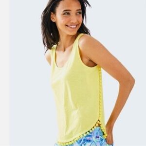 Lilly Pulitzer McKee Yellow Tank with Pom-Pom Detail